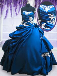 Pick Ups Ball Gowns Quinceanera Dress Royal Blue Strapless Taffeta Sleeveless Floor Length Lace Up