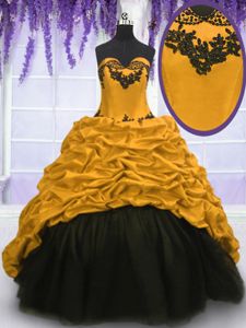 Super Appliques and Pick Ups Sweet 16 Quinceanera Dress Gold Lace Up Sleeveless Sweep Train