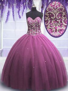 Lilac Lace Up Quinceanera Gown Beading Sleeveless Floor Length