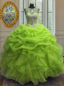 Sumptuous Scoop Beading and Ruffles and Pick Ups Quinceanera Gown Lace Up Sleeveless Floor Length