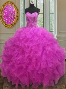 Sleeveless Lace Up Floor Length Beading and Ruffles Sweet 16 Dress