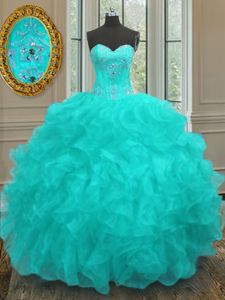 Fitting Sleeveless Lace Up Floor Length Beading and Embroidery and Ruffles Quinceanera Dress