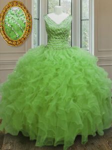 Sleeveless Floor Length Beading and Ruffles Zipper Quinceanera Dress