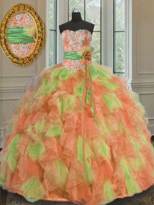 Eye-catching Multi-color Sweetheart Neckline Beading and Ruffles and Sashes|ribbons Sweet 16 Dress Sleeveless Lace Up