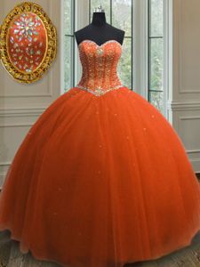 Superior Orange Red Lace Up 15 Quinceanera Dress Beading and Sequins Sleeveless Floor Length