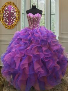 Organza Sleeveless Floor Length Quinceanera Dresses and Beading and Ruffles