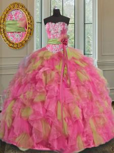 Floor Length Multi-color Quinceanera Gown Organza Sleeveless Beading and Ruffles and Sequins