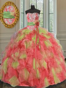 Charming Multi-color Sleeveless Beading and Ruffles and Sashes|ribbons Floor Length Quinceanera Dress