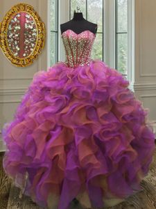 Attractive Multi-color Organza Lace Up Sweetheart Sleeveless Floor Length Ball Gown Prom Dress Beading and Ruffles