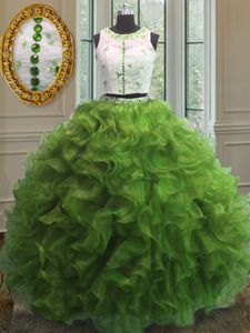 Simple Green Clasp Handle Scoop Appliques and Ruffles Vestidos de Quinceanera Organza Sleeveless