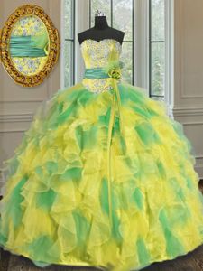 High Quality Green Sweetheart Lace Up Beading and Appliques and Pick Ups Ball Gown Prom Dress Court Train Sleeveless