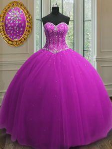 Sequins Sweetheart Sleeveless Lace Up Quinceanera Gowns Purple Tulle