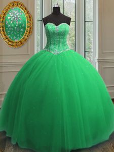 Luxury Sleeveless Floor Length Beading and Sequins Lace Up Quinceanera Dresses