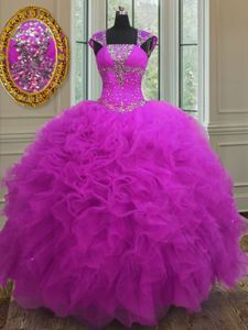 Organza Sleeveless Floor Length Quinceanera Dress and Beading and Ruffles