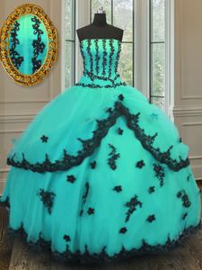 Beautiful Turquoise Sleeveless Floor Length Appliques Lace Up Sweet 16 Dress