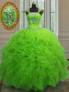 Straps Straps Cap Sleeves Beading and Ruffles and Sequins Lace Up 15th Birthday Dress