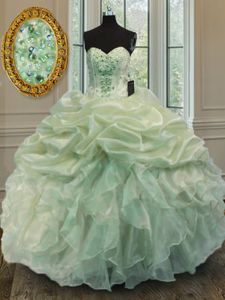 Sweetheart Sleeveless Organza Quinceanera Gown Beading and Ruffles Lace Up