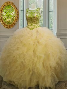 Glorious Scoop Tulle Sleeveless Floor Length Vestidos de Quinceanera and Beading and Ruffles