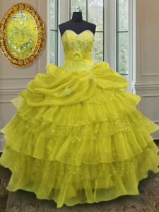 Sleeveless Beading and Ruffled Layers and Pick Ups Lace Up Vestidos de Quinceanera