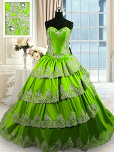 Great Ruffled With Train A-line Sleeveless Green Quinceanera Dresses Court Train Lace Up