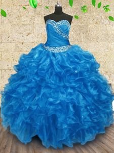 Sweetheart Sleeveless Lace Up 15 Quinceanera Dress Baby Blue Organza