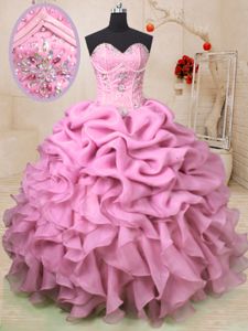 Exquisite Pick Ups Floor Length Ball Gowns Sleeveless Baby Pink Sweet 16 Dress Lace Up