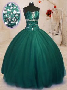 Decent Strapless Sleeveless Tulle 15 Quinceanera Dress Beading Lace Up