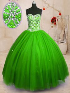 Stylish Floor Length Quince Ball Gowns Tulle Sleeveless Beading