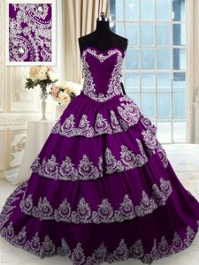 Shining Ruffled With Train Ball Gowns Sleeveless Purple Quinceanera Dress Court Train Lace Up