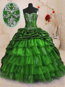 Organza and Taffeta Sweetheart Sleeveless Sweep Train Lace Up Beading and Appliques and Ruffled Layers and Pick Ups Sweet 16 Dress in