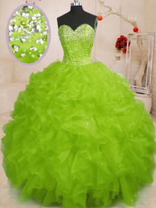 Organza Sleeveless Floor Length Vestidos de Quinceanera and Beading and Ruffles