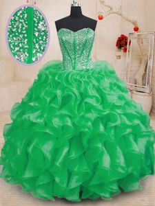 Free and Easy Floor Length Yellow Green 15th Birthday Dress Sweetheart Sleeveless Lace Up