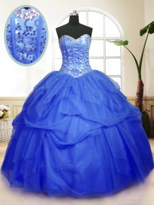 Sleeveless Sequins and Pick Ups Lace Up Ball Gown Prom Dress