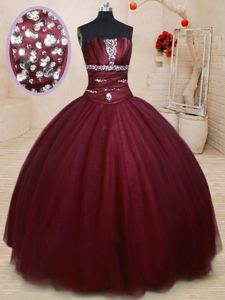 Floor Length Ball Gowns Sleeveless Burgundy Vestidos de Quinceanera Lace Up