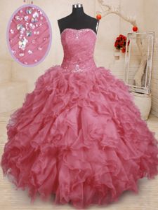 Low Price Sleeveless Floor Length Beading and Ruffles Lace Up Sweet 16 Quinceanera Dress with Black And Purple