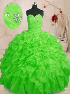 Orange Sleeveless Beading and Ruffles Floor Length 15 Quinceanera Dress