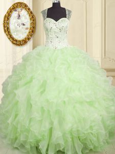 Enchanting Yellow Green Organza Lace Up Straps Sleeveless Floor Length 15 Quinceanera Dress Beading and Ruffles