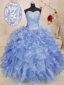 Light Blue Sleeveless Beading and Ruffles Floor Length Quince Ball Gowns