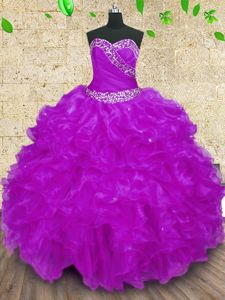 Halter Top Sleeveless Lace Up Floor Length Beading and Ruffles and Ruching Quinceanera Gown