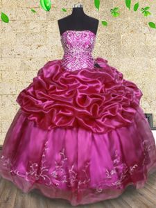 Great Organza Sleeveless Floor Length 15 Quinceanera Dress and Beading and Embroidery and Pick Ups