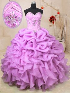 Sleeveless Lace Up Floor Length Beading and Ruffles and Pick Ups Vestidos de Quinceanera