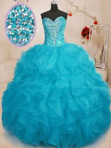 Enchanting Halter Top Floor Length Lace Up 15th Birthday Dress Purple and In for Military Ball and Sweet 16 and Quinceanera with Beading