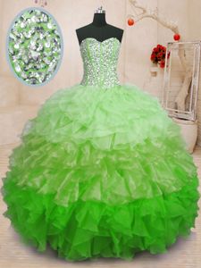 Sleeveless Beading and Ruffles Lace Up Sweet 16 Dress