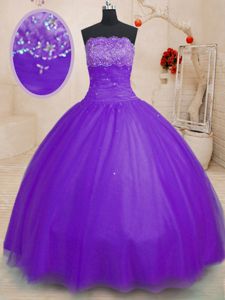 Fitting Sweetheart Sleeveless Lace Up Quinceanera Gown Lilac Organza