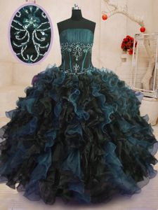 Ball Gowns 15 Quinceanera Dress Multi-color Strapless Organza Sleeveless Floor Length Lace Up