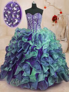 Deluxe Multi-color Sweetheart Neckline Beading and Ruffles Quinceanera Dress Sleeveless Lace Up