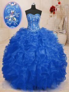 Sweetheart Sleeveless Organza Quinceanera Court of Honor Dress Beading and Ruffles Lace Up