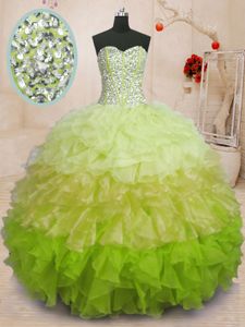 Suitable Sleeveless Lace Up Floor Length Beading and Ruffles Quinceanera Dress