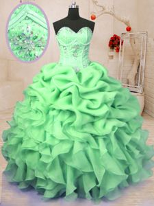 Gorgeous Green Sleeveless Organza Lace Up Quinceanera Gowns for Military Ball and Sweet 16 and Quinceanera