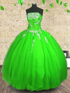 Extravagant Quinceanera Gown Military Ball and Sweet 16 and Quinceanera and For with Appliques Strapless Sleeveless Lace Up